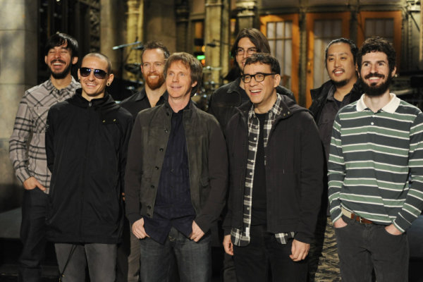 Still of Dana Carvey, Fred Armisen, Chester Bennington, Rob Bourdon, Brad Delson, Joseph Hahn and Mike Shinoda in Saturday Night Live (1975)