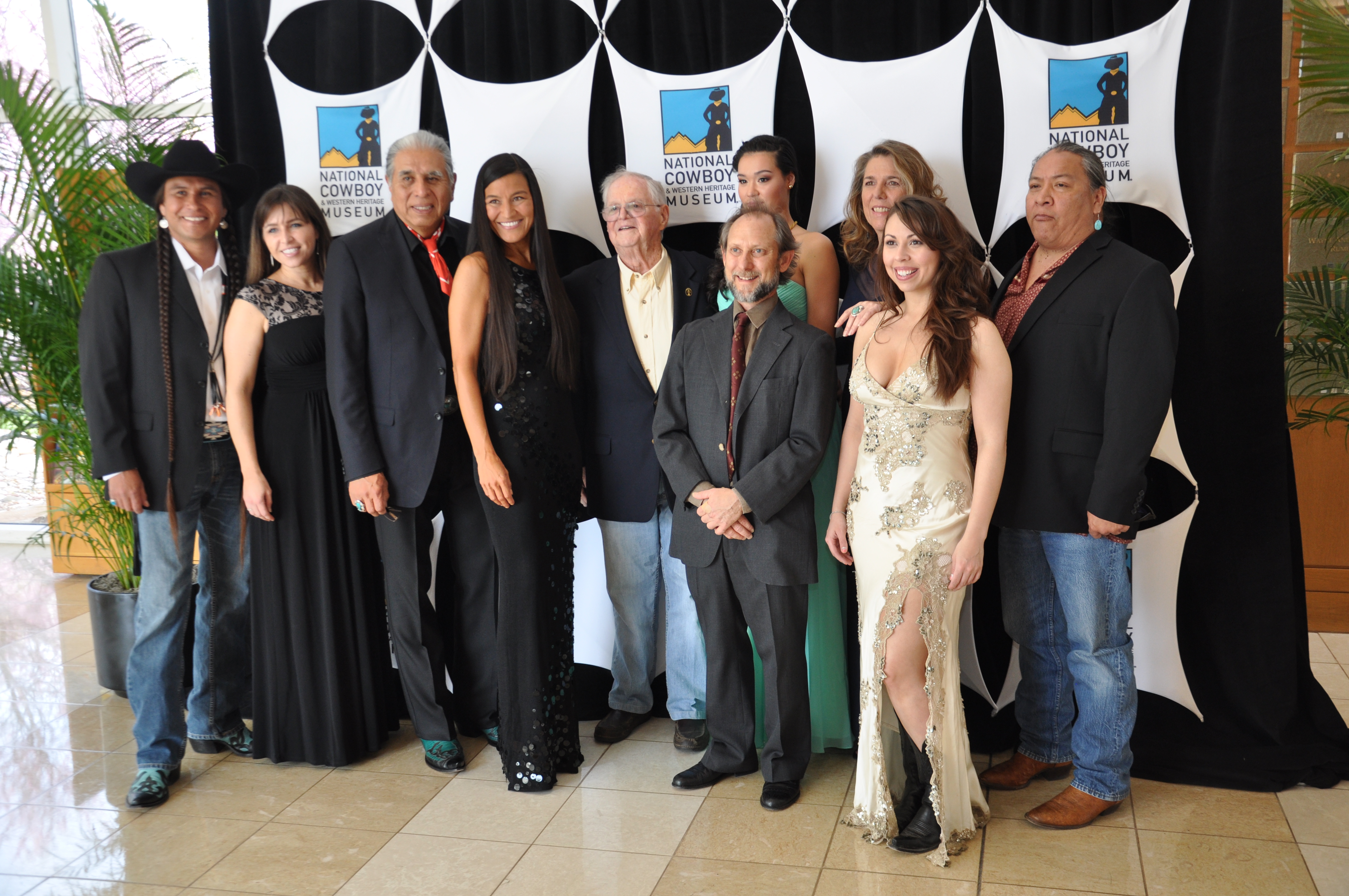 Moses Brings Plenty, Sara Brings Plenty, Charlie Soap, Kimberly Norris Guerrero, Paul Heller, Jamie Loy, Kristina Kiehl, Jeff Anderson, Ben Livingston and Melanie Brooke Sweeney at the Western Heritage Awards at the National Cowboy Hall of Fame.