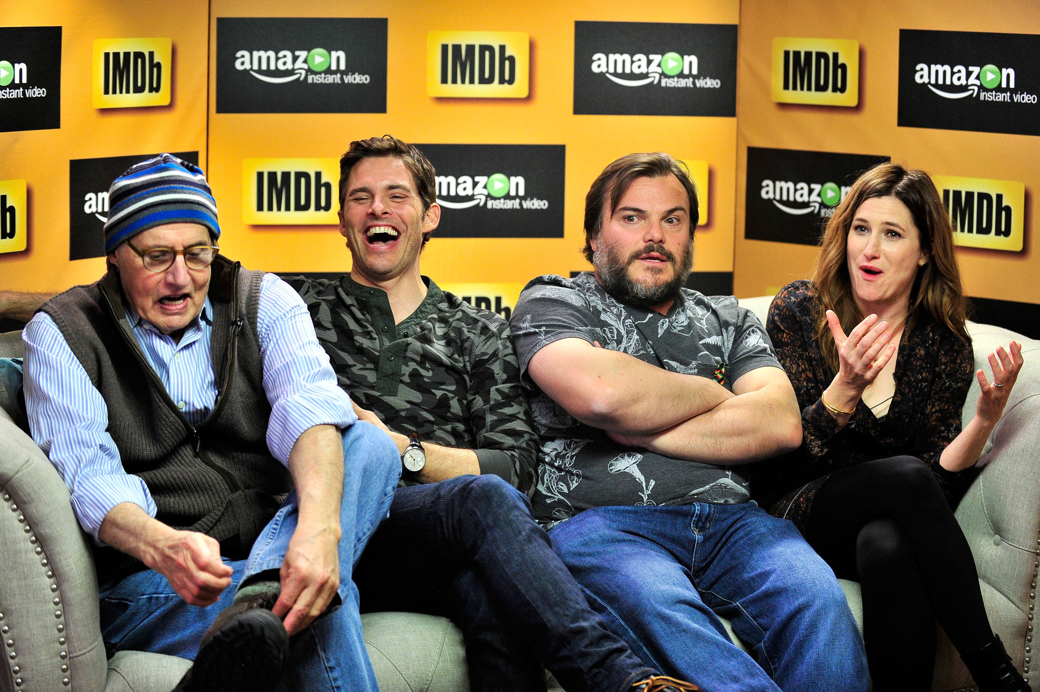 Jeffrey Tambor, James Marsden, Jack Black and Kathryn Hahn at event of IMDb & AIV Studio at Sundance (2015)
