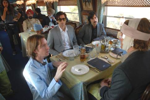 Adrien Brody, Jason Schwartzman, Owen Wilson and Wes Anderson in The Darjeeling Limited (2007)