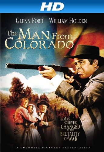 William Holden, Glenn Ford, Edgar Buchanan and Ellen Drew in The Man from Colorado (1948)