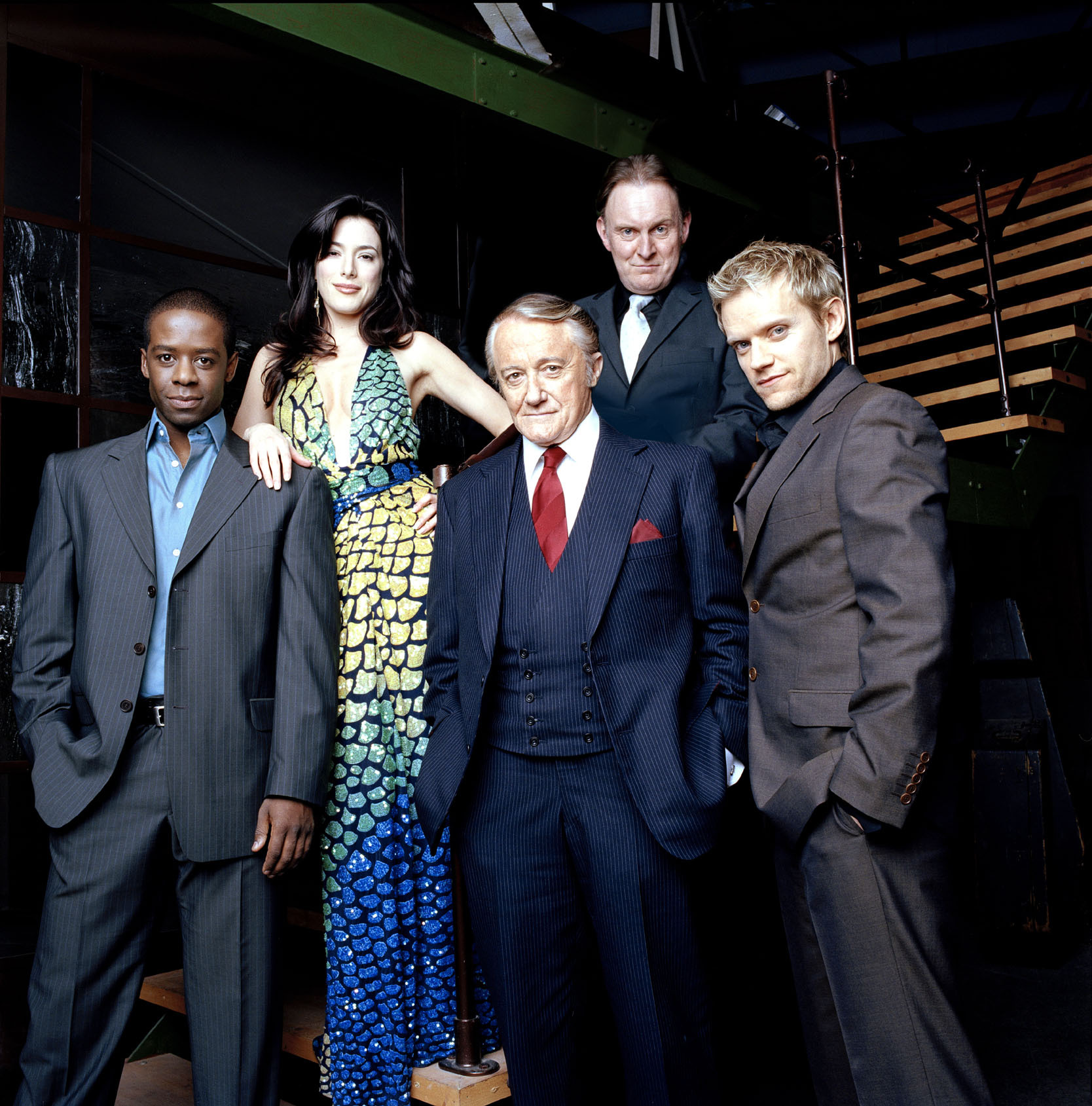 Still of Robert Vaughn, Robert Glenister, Adrian Lester, Marc Warren and Jaime Murray in Hustle (2004)