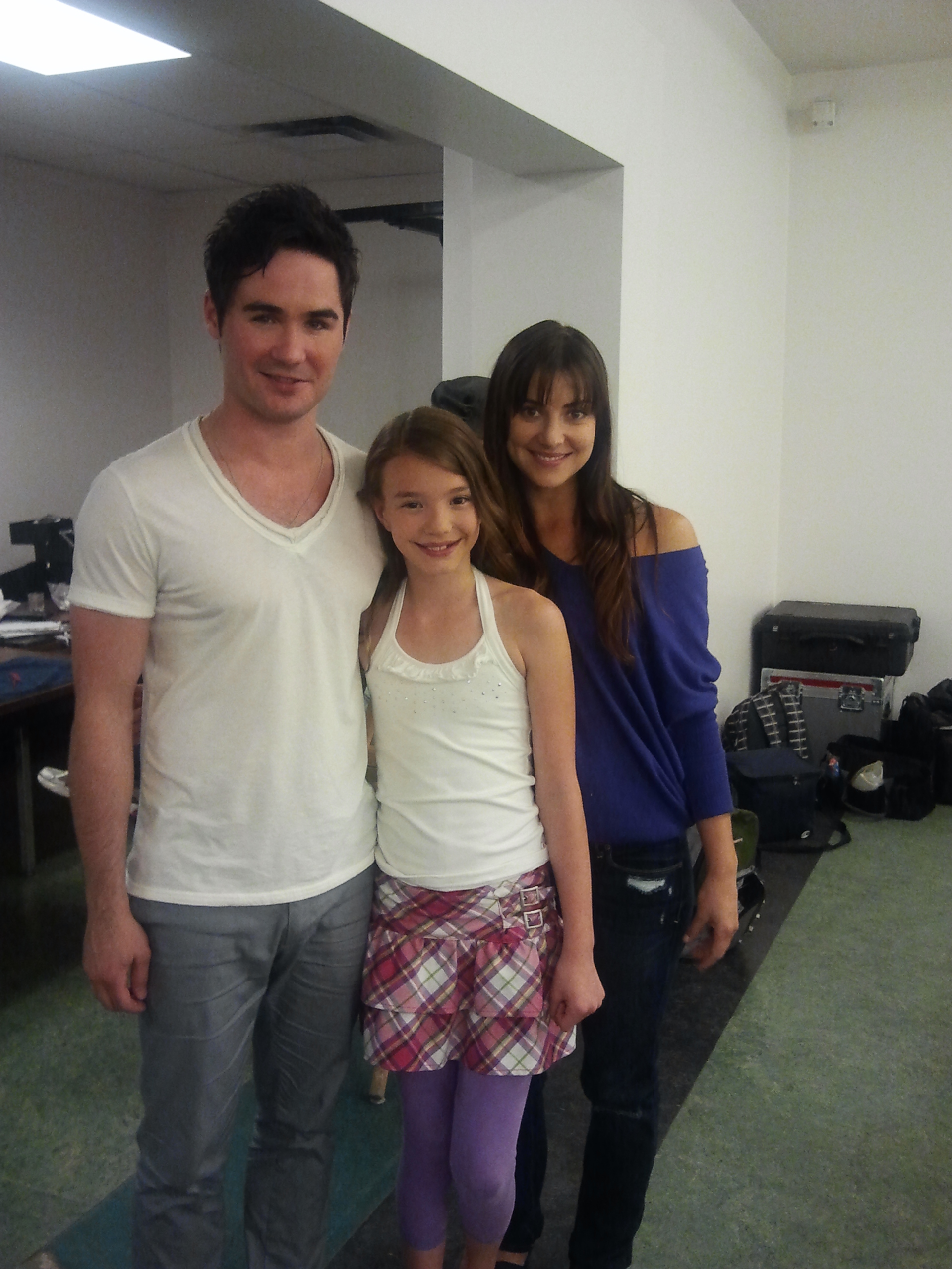 Ali on the set of Rocketship Misfit with Ryan McDonell and Emma Lahana.