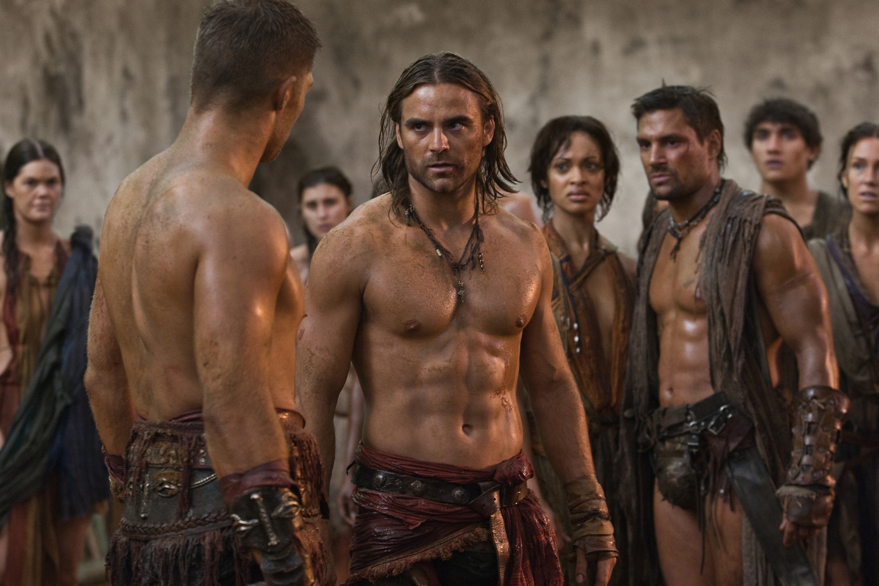 Still of Manu Bennett, Cynthia Addai-Robinson, Dustin Clare and Liam McIntyre in Spartacus: Blood and Sand (2010)