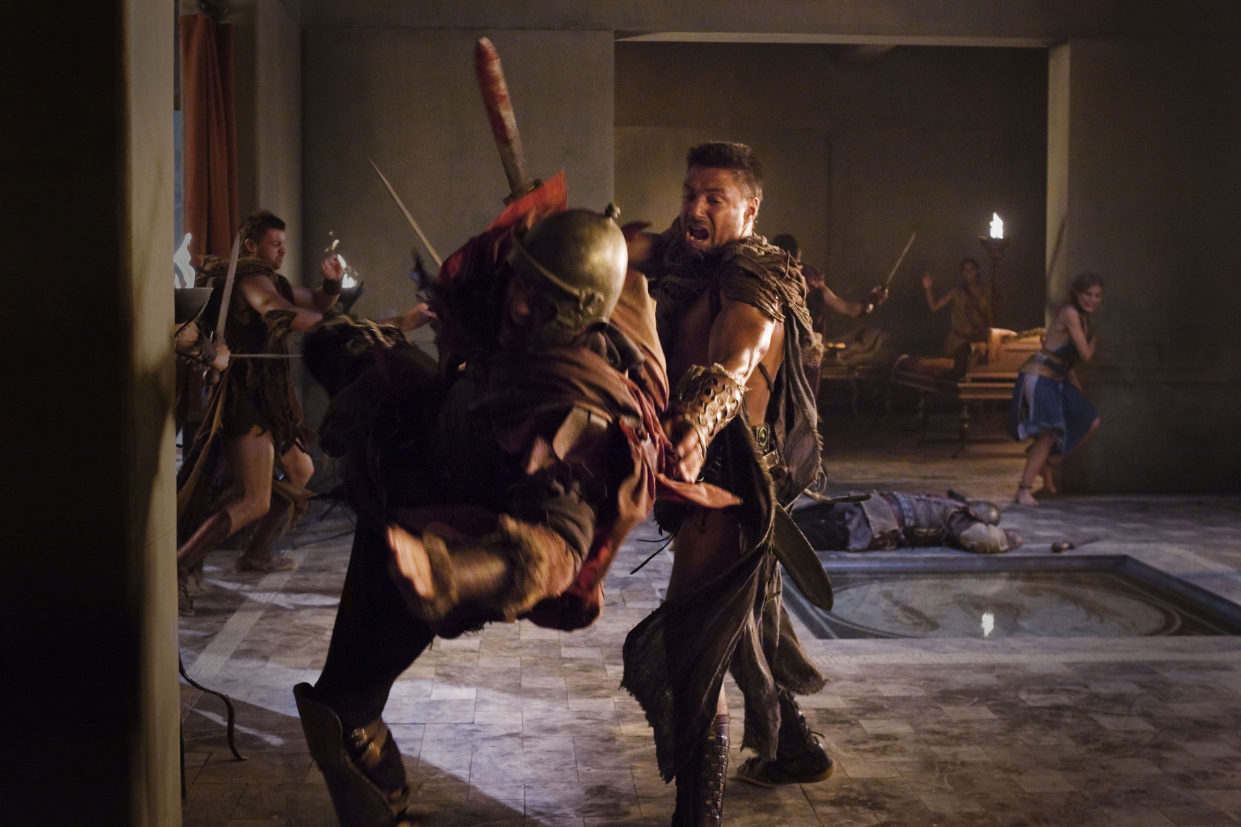 Still of Manu Bennett and Daniel Feuerriegel in Spartacus: Blood and Sand (2010)