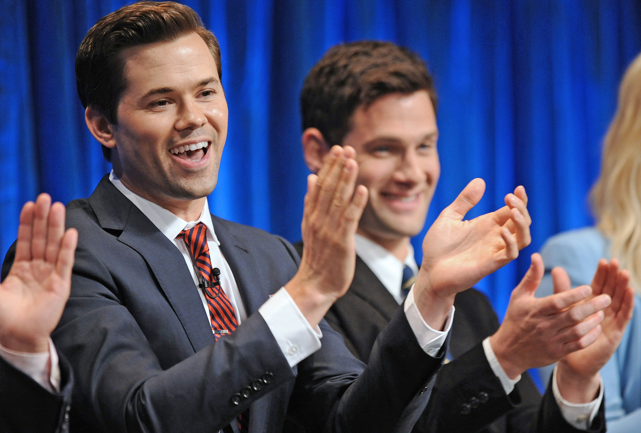 Justin Bartha and Andrew Rannells at event of Nauja norma (2012)