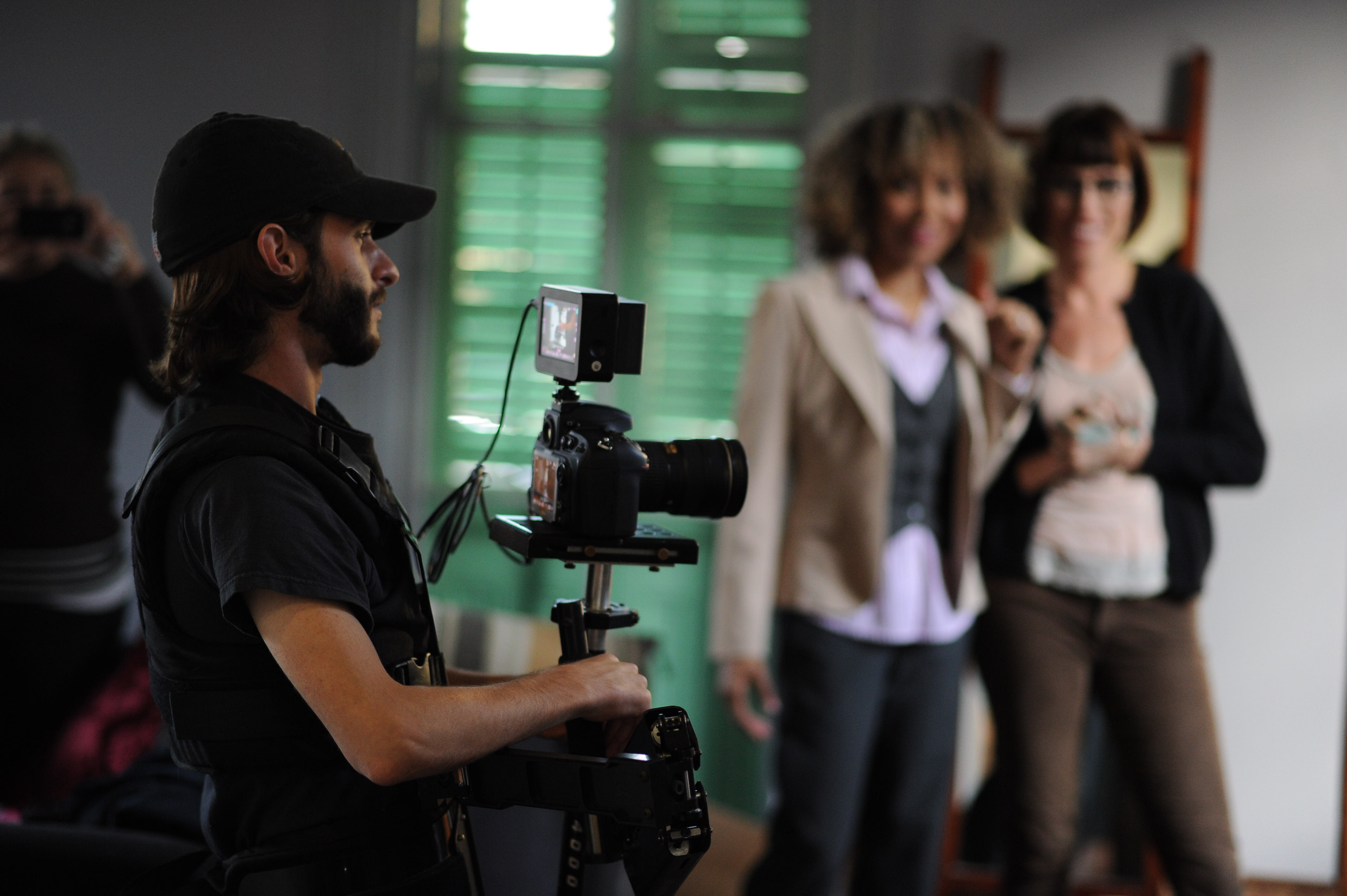 Camera Operator Jean-Paul Bernard along with actors Shawn Richardz and Jency Griffin on the set of 