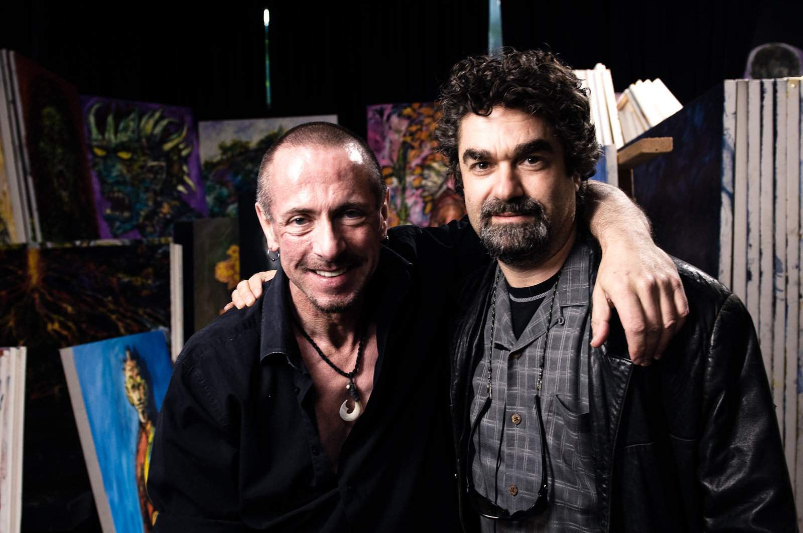 Clive Barker and Joe Berlinger while shooting Raising Hell: The Visions of Clive Barker.