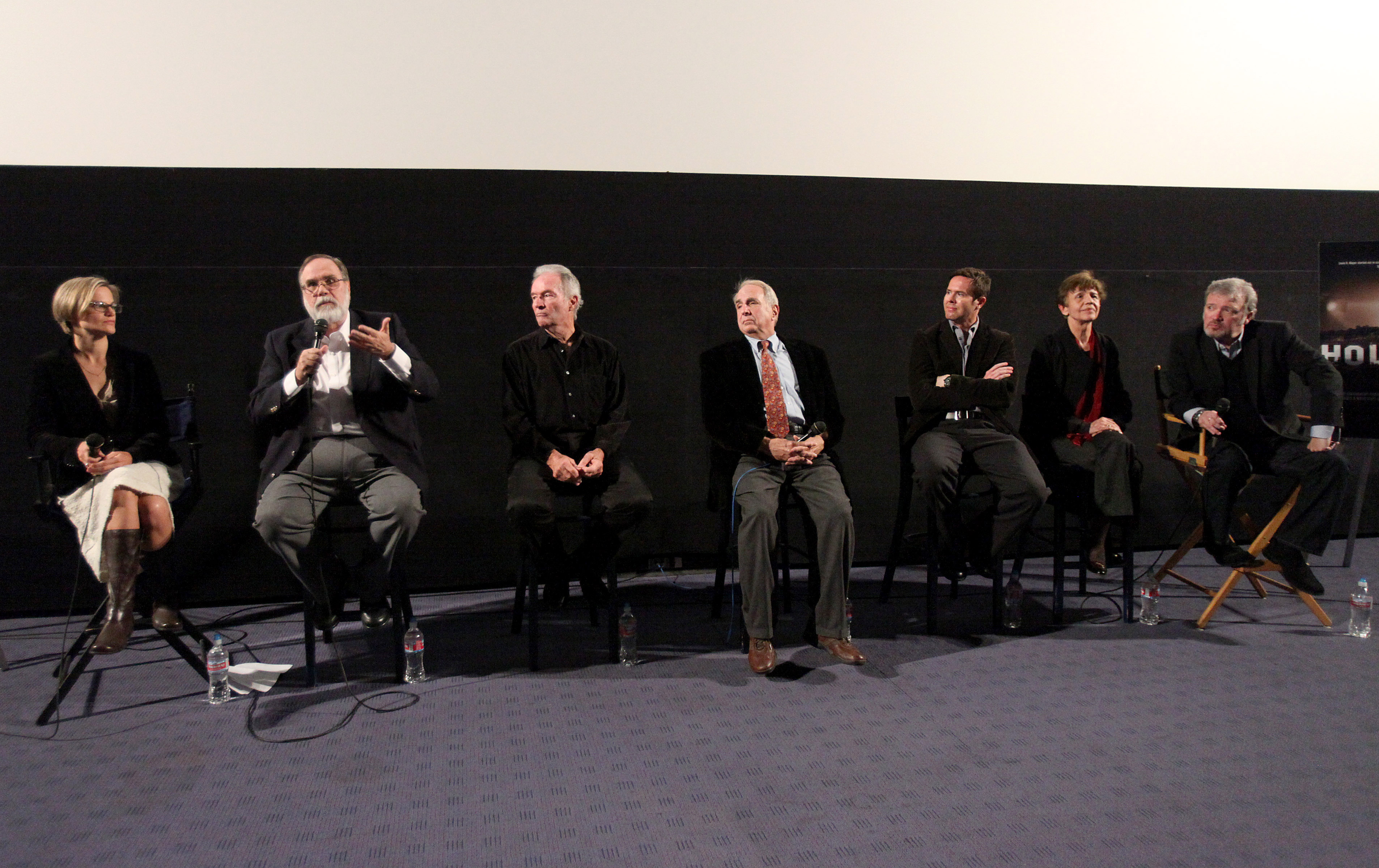 Turner Classic Movies MOGULS AND MOVIE STARS panel discussion, Egyptian Theatre, Hollywood, CA, October 26, 2010. Left to Right: Nicole La Porte (moderator), Jon Wilkman, William Wellman, Jr., Daniel Selznick, Jeffrey Vance, Mollie Gregory, and Tom Brown.