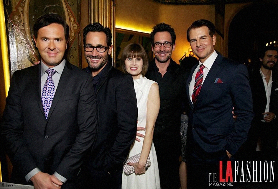 Jeffrey Vance, Gregory Zarian, Carrie Genzel, Lawrence Zarian, and Vincent De Paul celebrate film and fashion at a Christmas party held at 