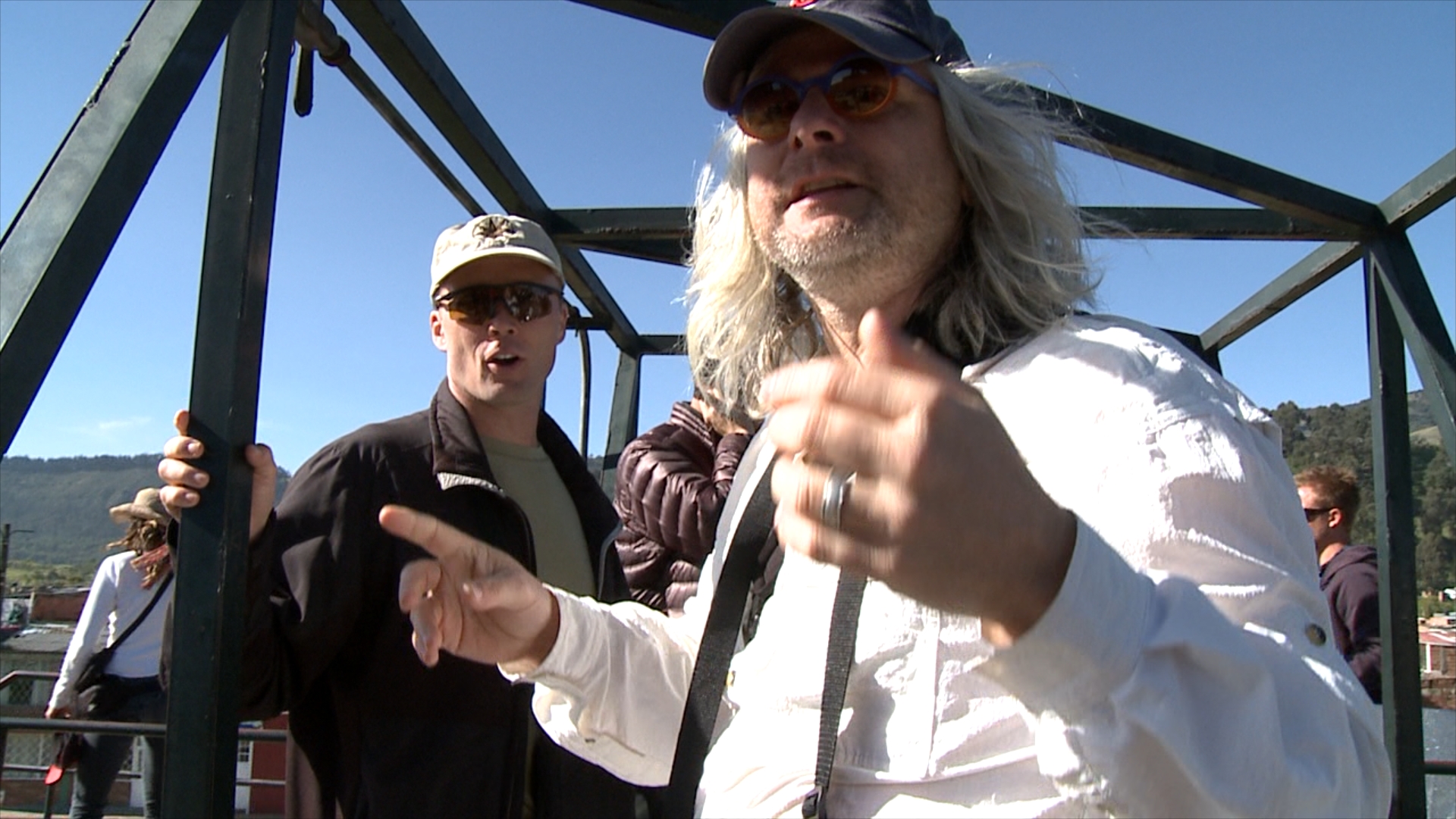 Writer/Producer, Jim Houck, left, with Director/DP, Claudio Miranda, right, on location in Facatativa, Colombia.