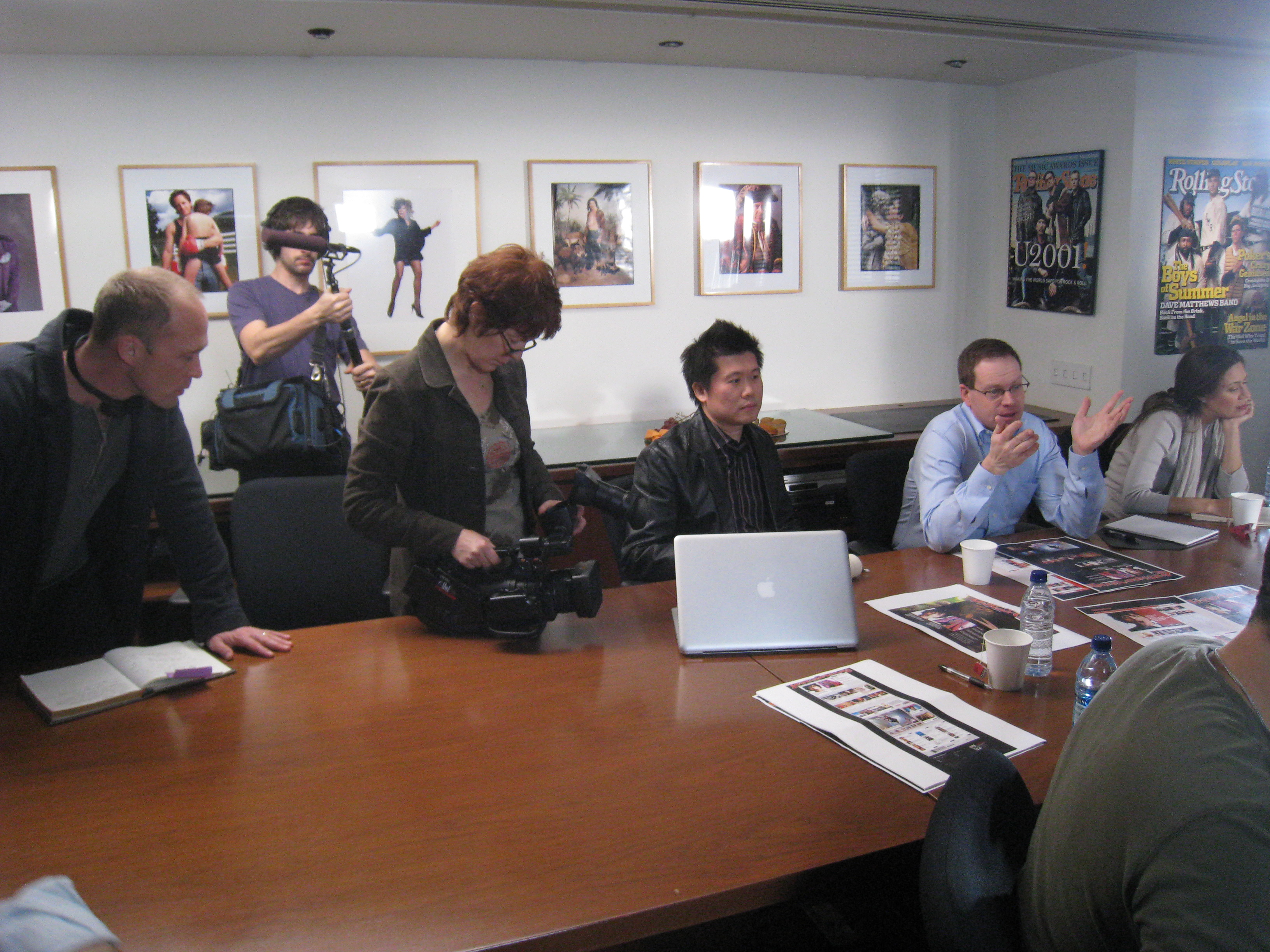 Director Jim Houck, left, with cinematographer, Maryse Alberti, on set at Rolling Stone.