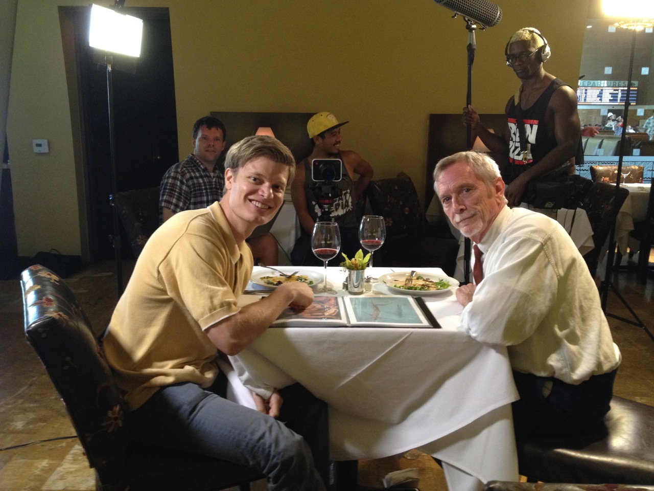 Greg Lucey on the set of ARTISTIC VENTURE with the hilarious Carl Petersen. Produced by Well Dang Productions. In the background (left) is writer/director Alex Wroten, and on sound is Charlie Harmony.