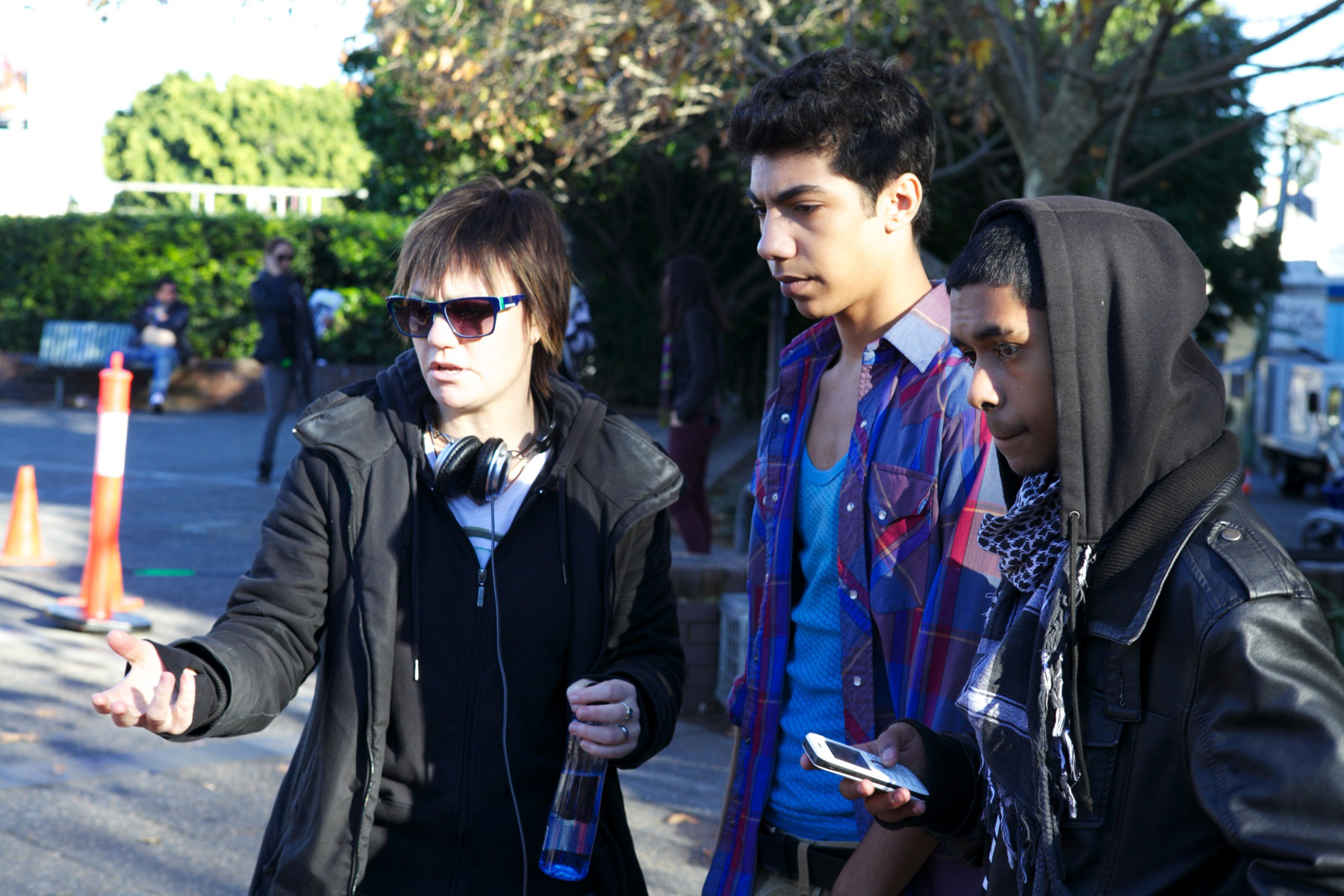 Sarah Spillane and Hunter Page-Lochard on the set of Around The Block