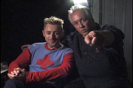 Director Rick McKay with actor Alan Cumming on the set of 