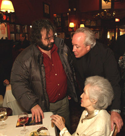 Directors Peter Jackson and Rick McKay with actress Fay Wray at the Sardi's after party following the June 2004 NYC premiere of McKay's film, 