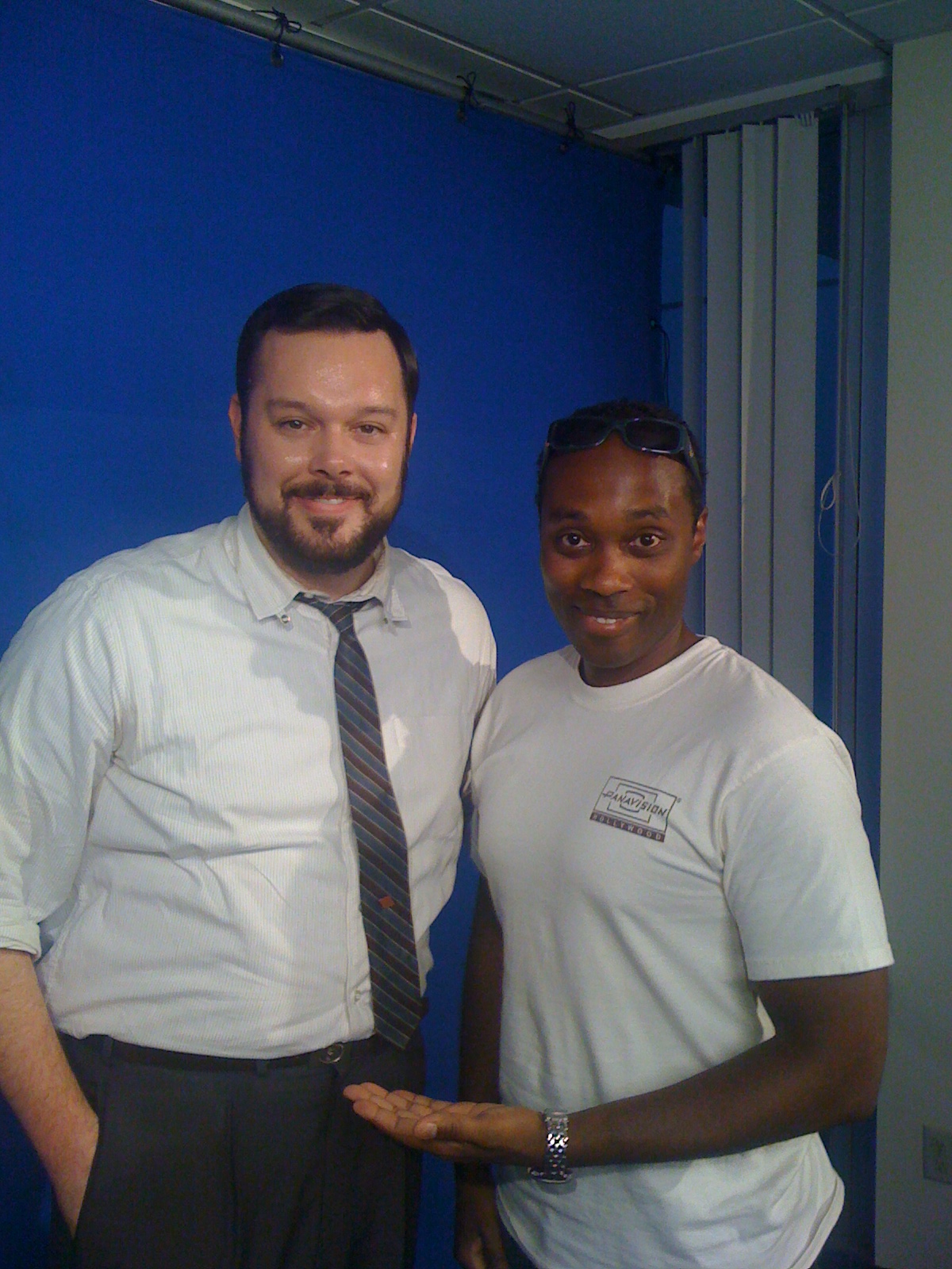 On the MADMEN set. Working as an editor on the MADMEN BluRay for seasons two and three. Left: Michael Gladis Right: Abdul Stone Jackson