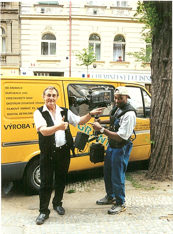 Digital short: Specific Types on the set in Prague. 1999. Left: Jerry Pichar. Right: Abdul Stone Jackson