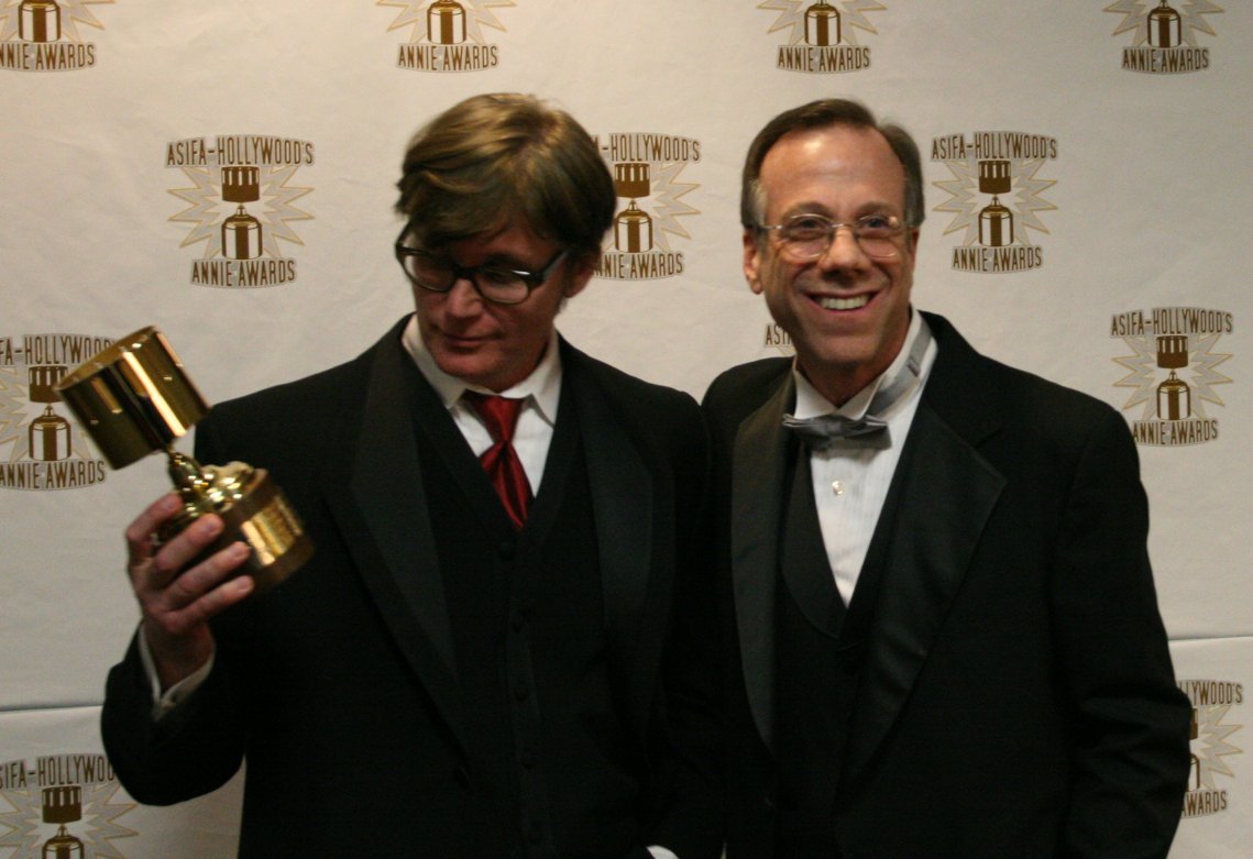 John Kricfalusi examines the Winsor McCay award with presenter Frank Gladstone