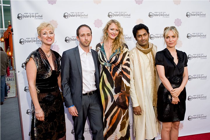 The Waiting City red carpet premiere in Los Angeles, Justine Seymour with Director Claire McCarthy and Producer Jamie Hilton, Actors Radha Mitchell and Samrat Chakrabarti