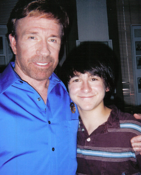 Chuck Norris and Mitchel Musso on the set of Trial by Fire