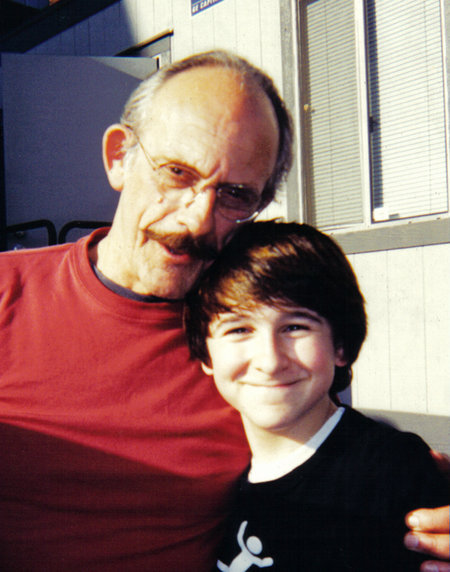 Christopher Lloyd and Mitchel Musso on the set of Stacked