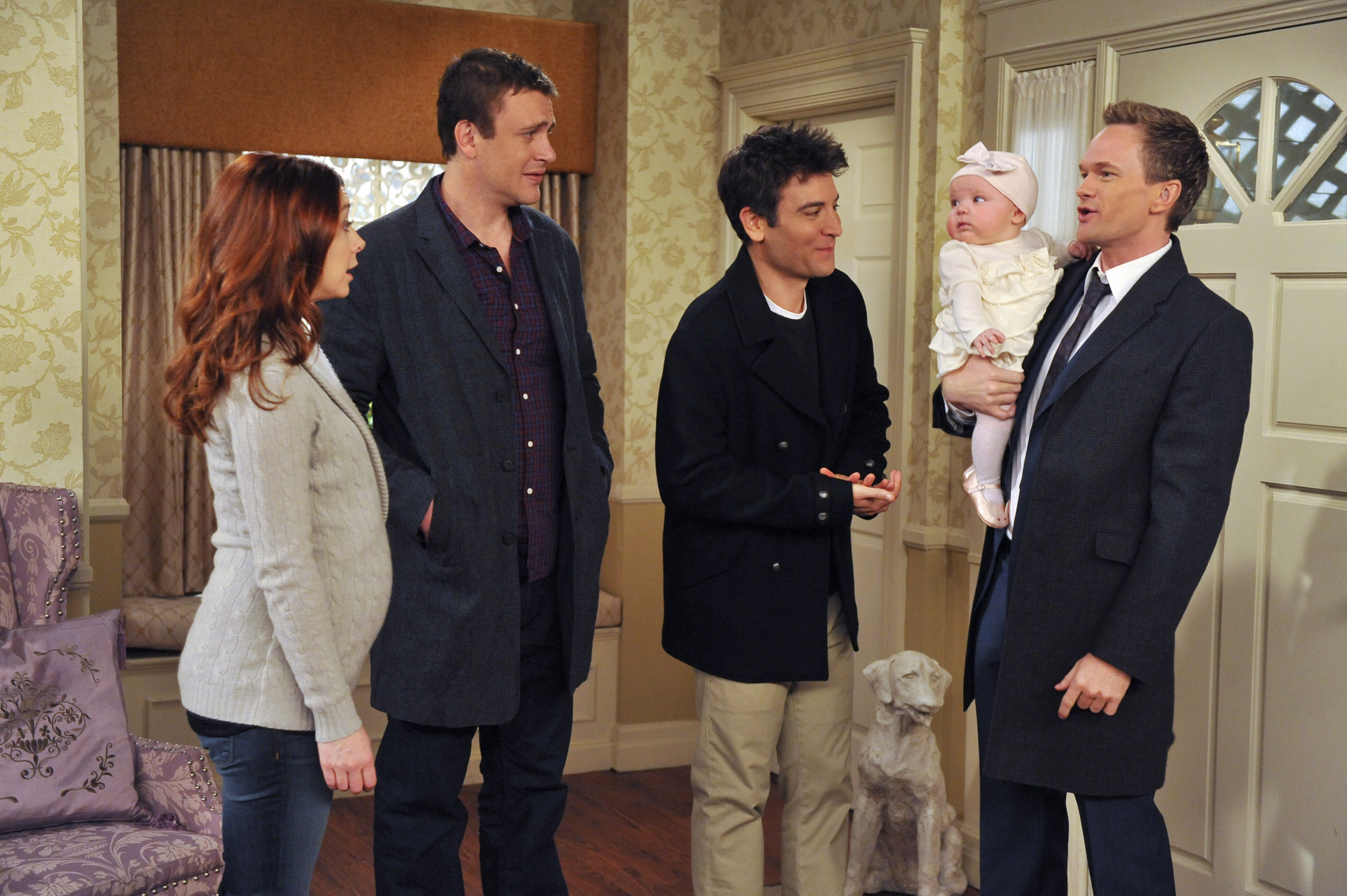 Still of Neil Patrick Harris, Alyson Hannigan, Jason Segel and Josh Radnor in Kaip as susipazinau su jusu mama (2005)