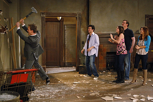 Still of Neil Patrick Harris, Alyson Hannigan, Jason Segel, Josh Radnor and Cobie Smulders in Kaip as susipazinau su jusu mama (2005)