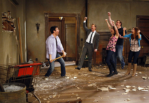 Still of Neil Patrick Harris, Alyson Hannigan, Jason Segel, Josh Radnor and Cobie Smulders in Kaip as susipazinau su jusu mama (2005)