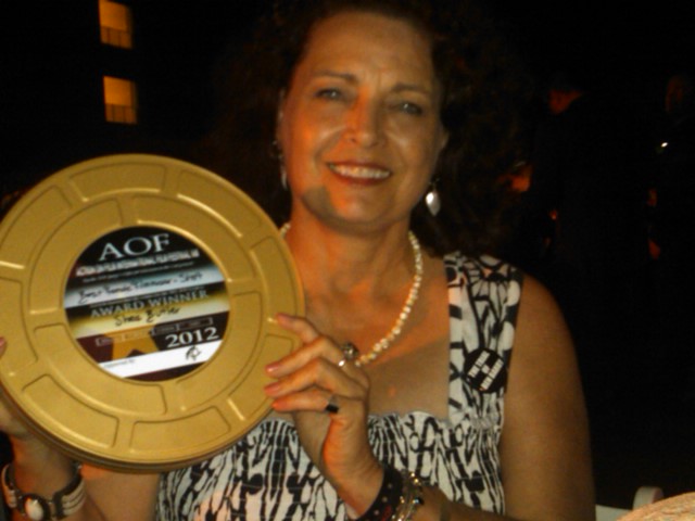 Shea E. Butler winning the Action On Film International Film Festival's 2012 Best Female Filmmaker - Shorts