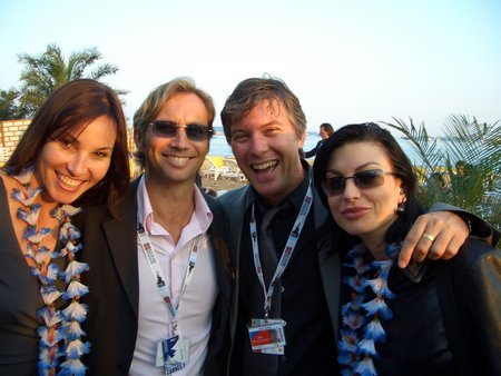 Cannes 2005. New Zealand Film Commission Party. From Left: Rachael Turk (Editor Independent Film Magazine), Stephen Jenner (Producer), Glenn Fraser (Writer/Director), Jodea Bloomfield (Producer)