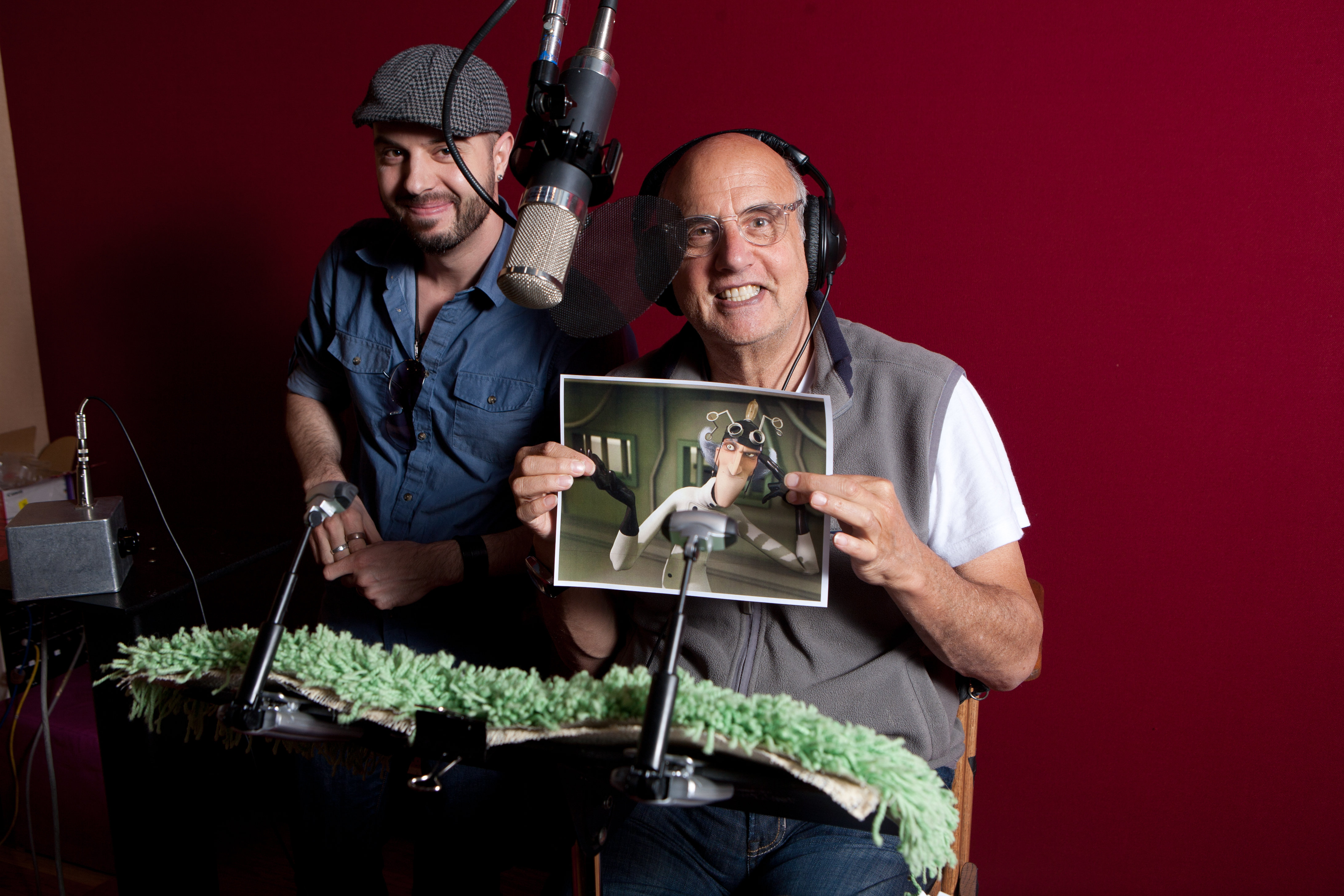 Director Kevin Konrad Hanna and Jeffrey Tambor recording Wilhelm the Tinkerer for 