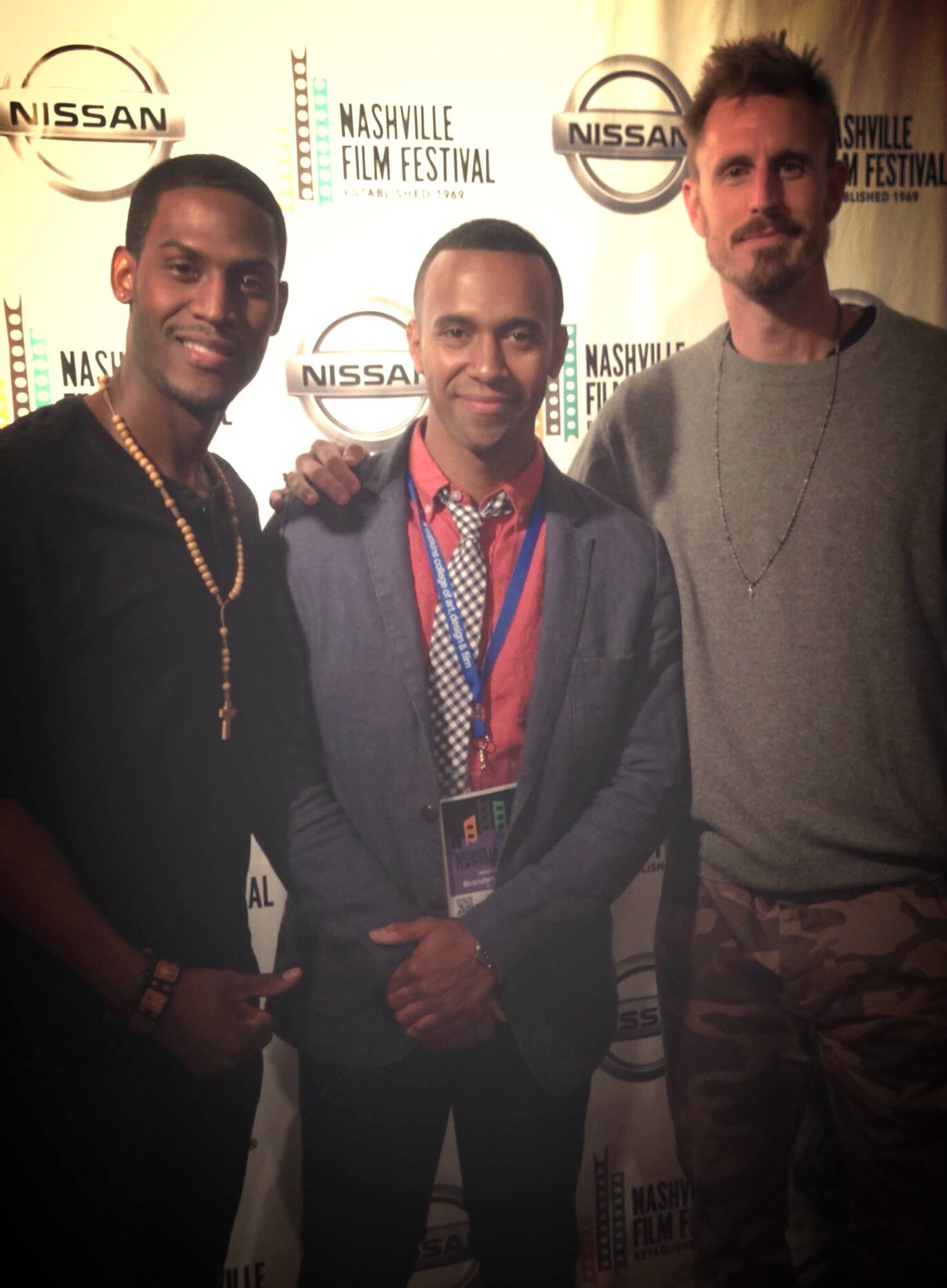 Left to Right: Actor, Sheldon Frett, Actor/Writer/Producer, Brandon Hirsch, and Director/Producer, Sabyn Mayfield at Nashville Film Festival for 