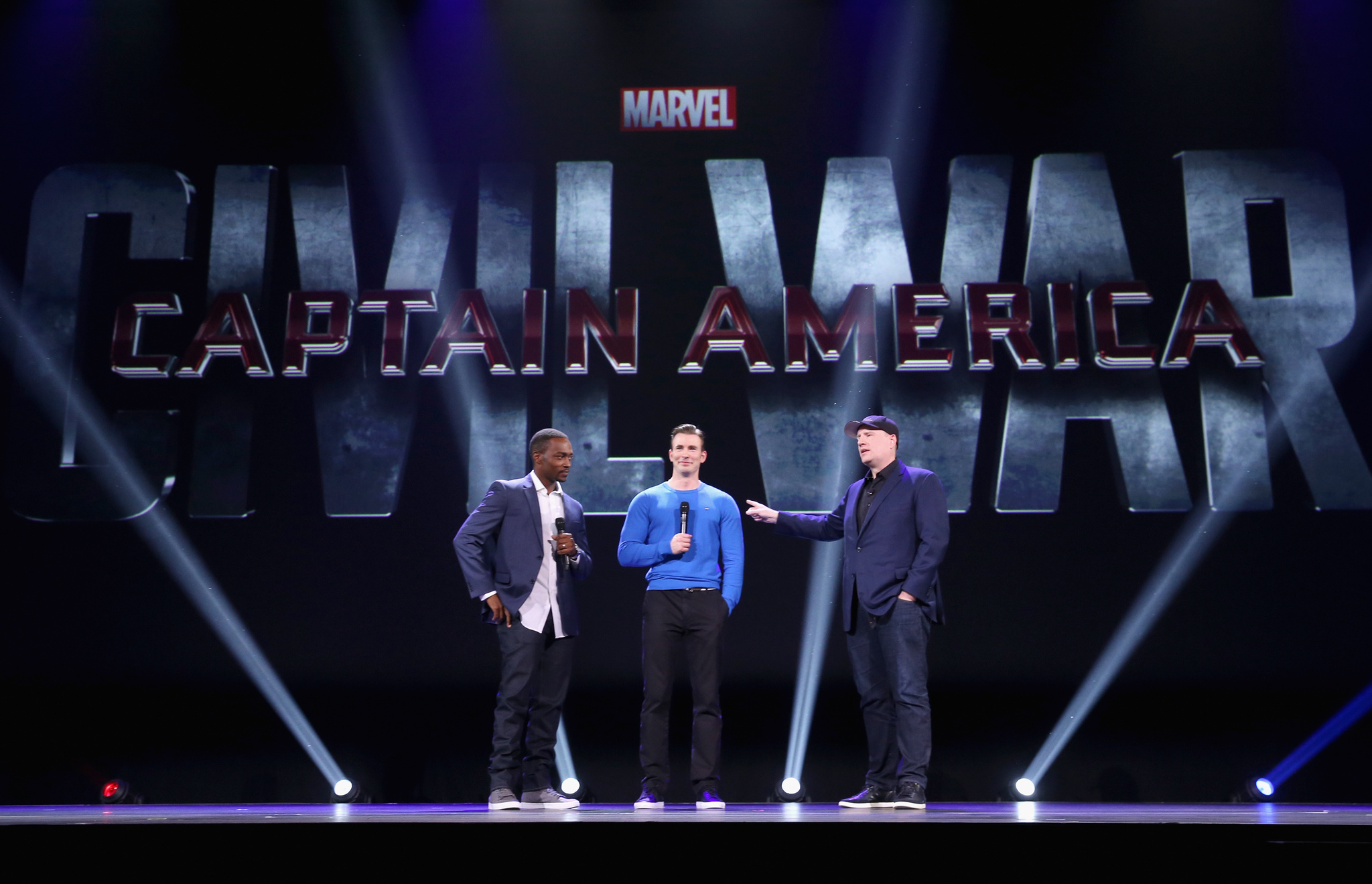 Chris Evans, Kevin Feige and Anthony Mackie at event of Captain America: Civil War (2016)