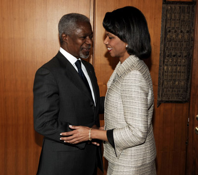 Kofi Annan and Condoleezza Rice