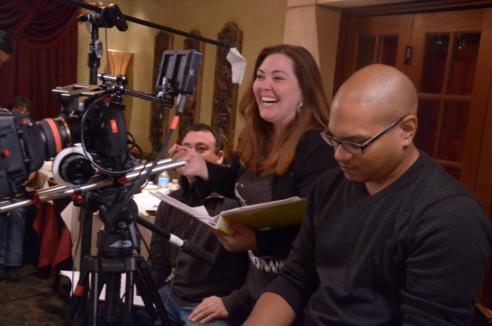 Still shot of producer Scott Stram (seated), Director/Producer Blaze Kelly Coyle (center) and DP Indio Ramkishun (right) on the set of Speed Damon & Holly.