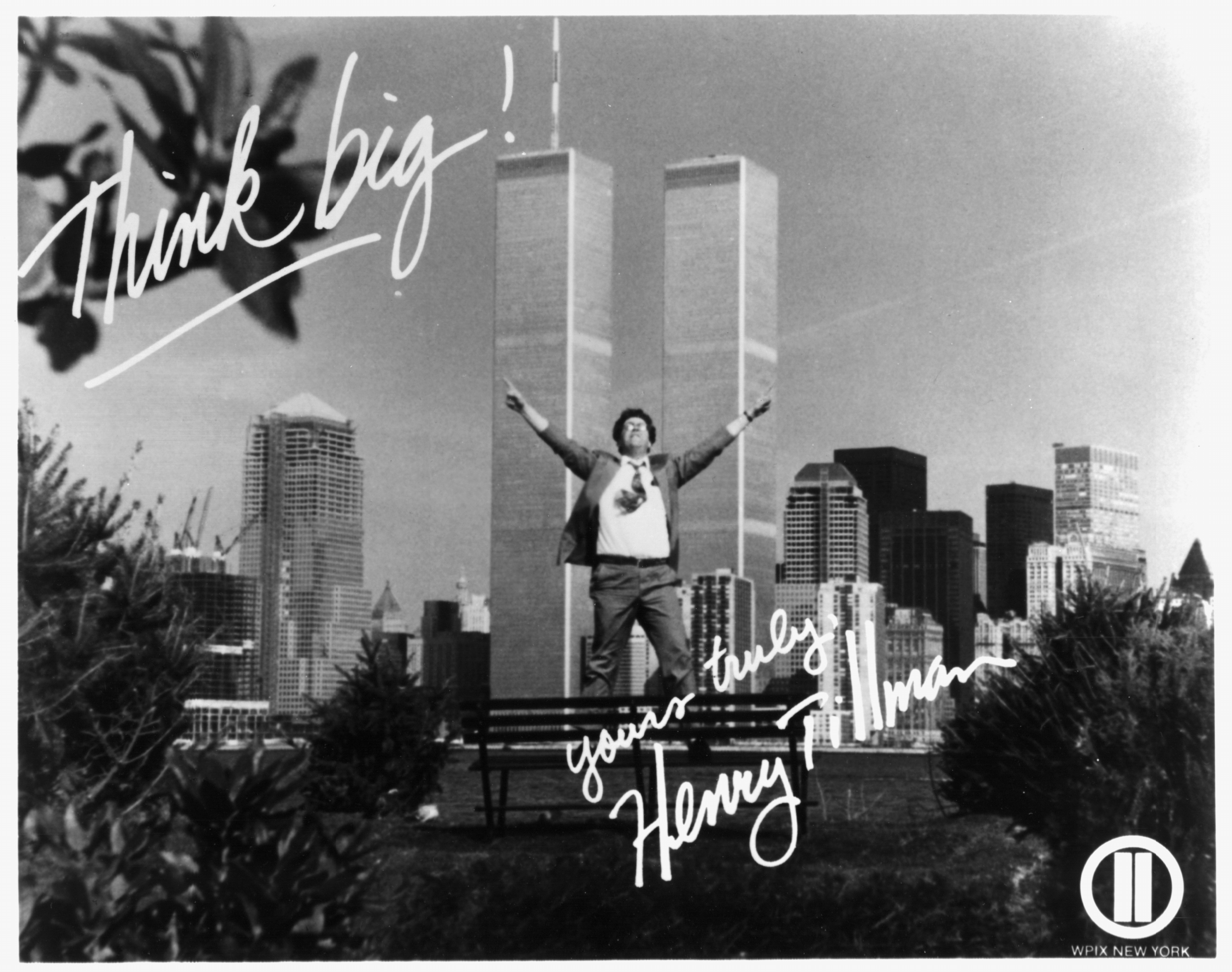 Christopher Chisholm as Henry Tillman looking for the Big Idea in front of the Twin Towers of NYC