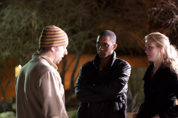 With co-star Emily Shaw and director Jake Kramer on the set of the 2010 film, Overture