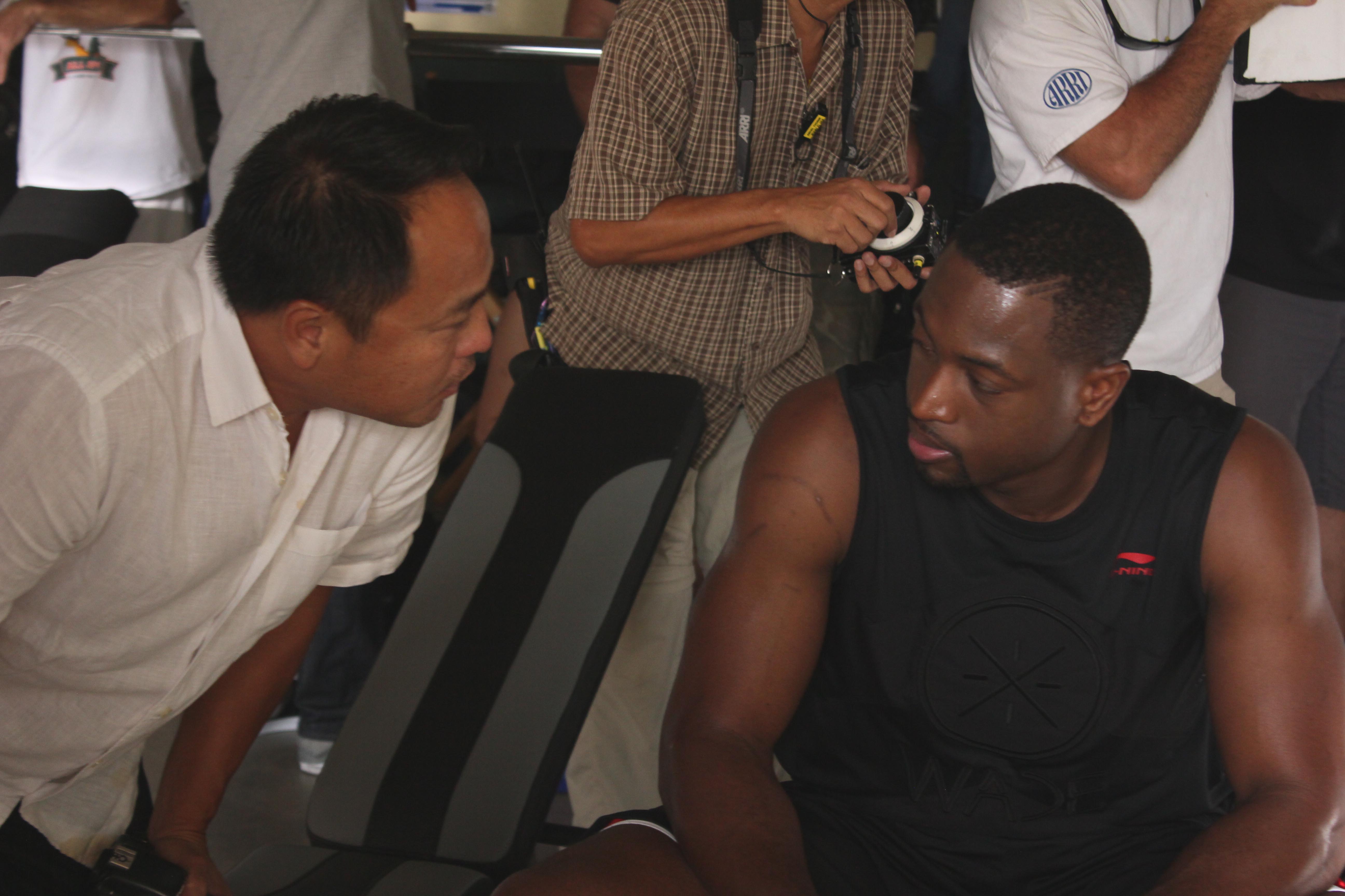 Minh Collins, Dwyane Wade - Li Ning commercial shoot in Miami.