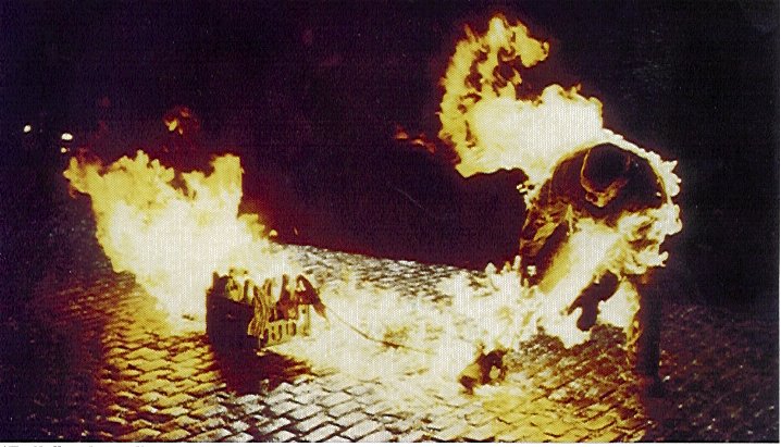 Marc Cass performing a Full Fire Stunt in the petrol bomb scene in 'Nothing Personal' directed by Thaddeus O'Sullivan and starring Ian Hart.