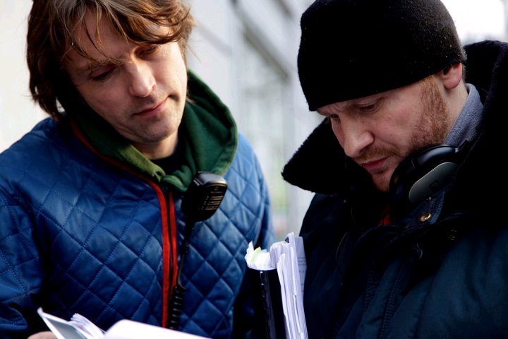 Still of Poul Berg and Christian Grønval on the set of 