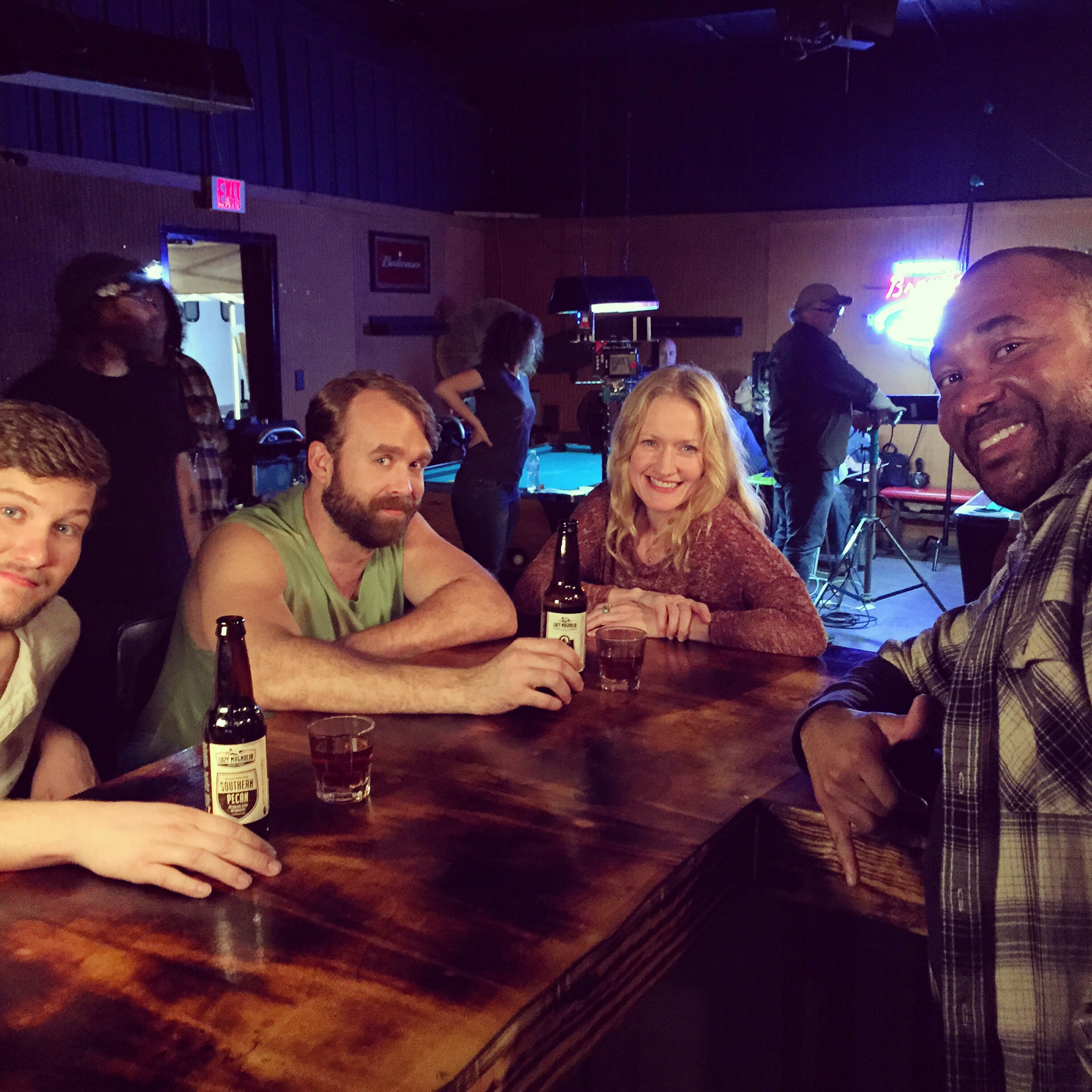 Reagan Wallace, Jeremy Sande, Paula Malcolmson, and me in between takes on 