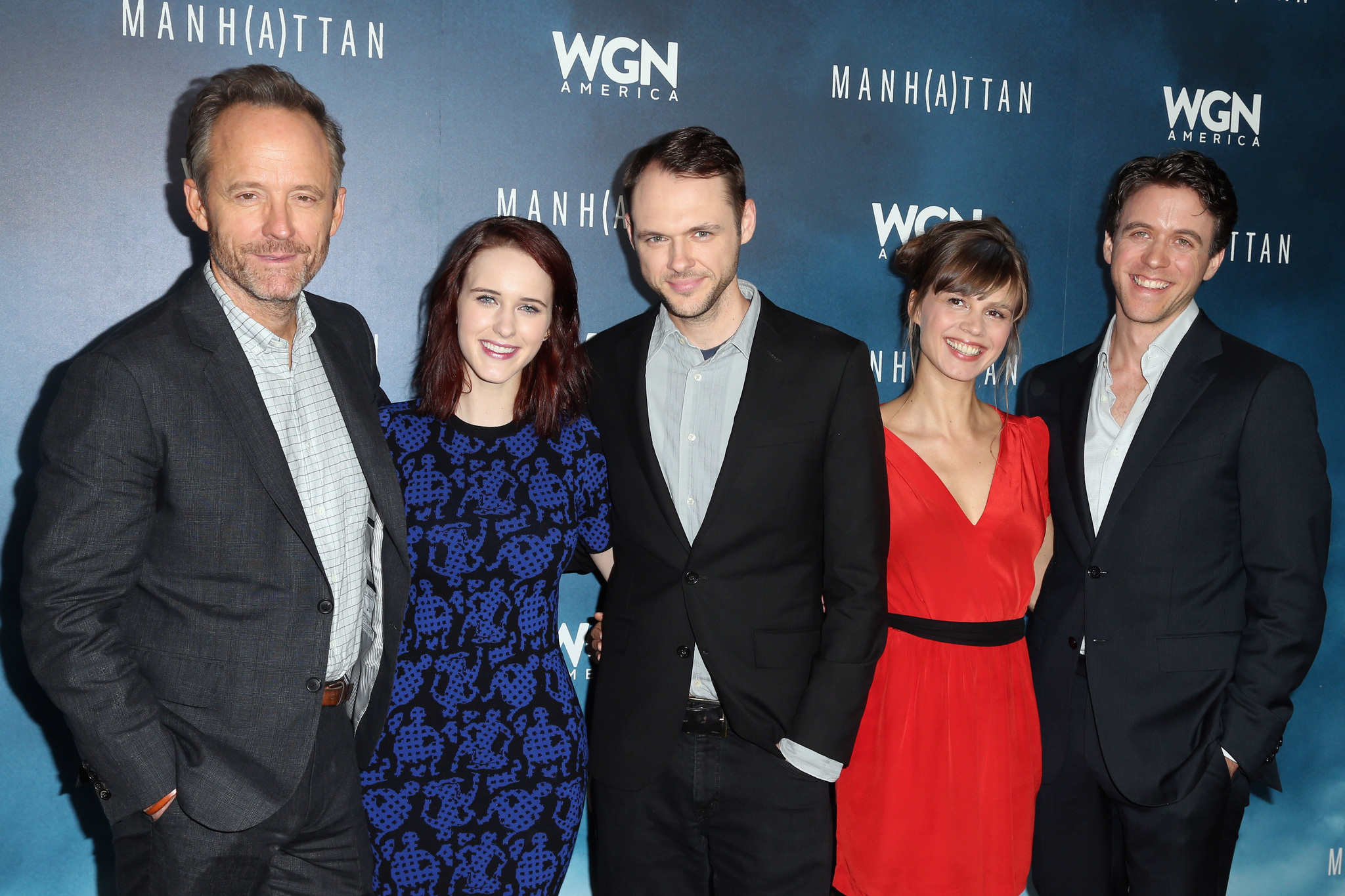 Katja Herbers, Christopher Denham, John Benjamin, Ashley Zukerman and Rachel Brosnahan at event of Manhattan (2014)