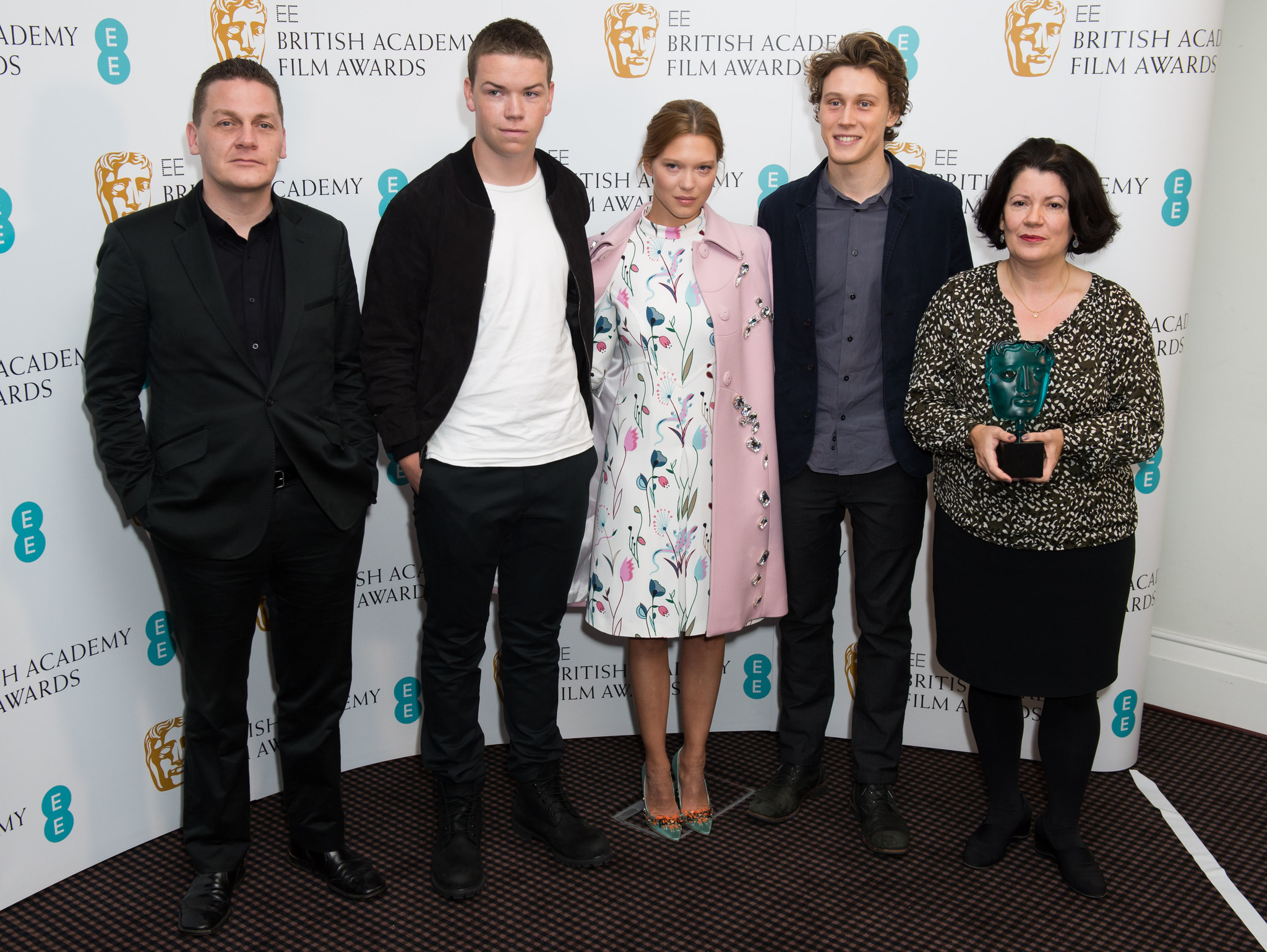 Spencer McHugh, Director of Brand at EE, Will Poulter, Lea Seydoux, George MacKay and Pippa Harris, EE Rising Star Deputy Chair, attend the nominations photocall for the EE Rising Star award at BAFTA on January 6, 2014 in London, England.