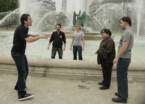 Still of Danny DeVito, Rob McElhenney, Kaitlin Olson and Glenn Howerton in It's Always Sunny in Philadelphia (2005)