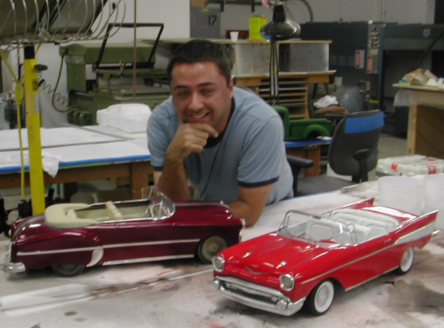 John Eblan with 1/8th scale cars built for Indiana Jones and the Kingdom of the Crystal Skull