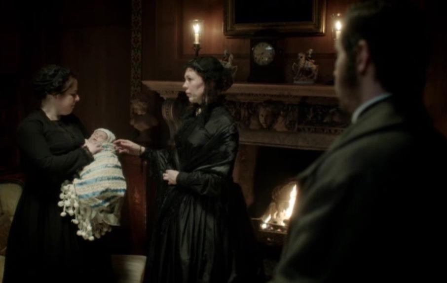 Joanna Jeffrees as the Nursemaid in 'The Suspicions of Mr Whicher' 2013, with Olivia Colman and Paddy Considine.
