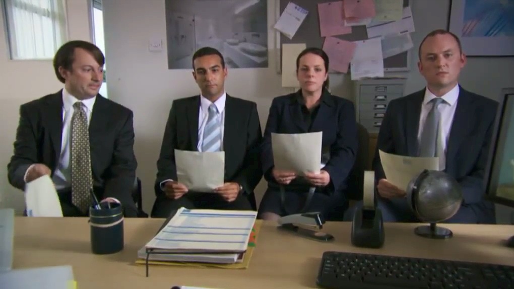 Joanna Jeffrees as the Female Job Candidate in the hit Channel 4 TV Comedy Series 'Peep Show'. Series 8. Episode 1. Alongside David Mitchell.