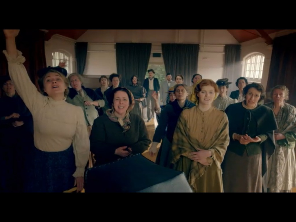 Joanna Jeffrees (front row, 2nd from left) in the Sky 1 comedy TV series 'Chickens', Series 1.Ep.2