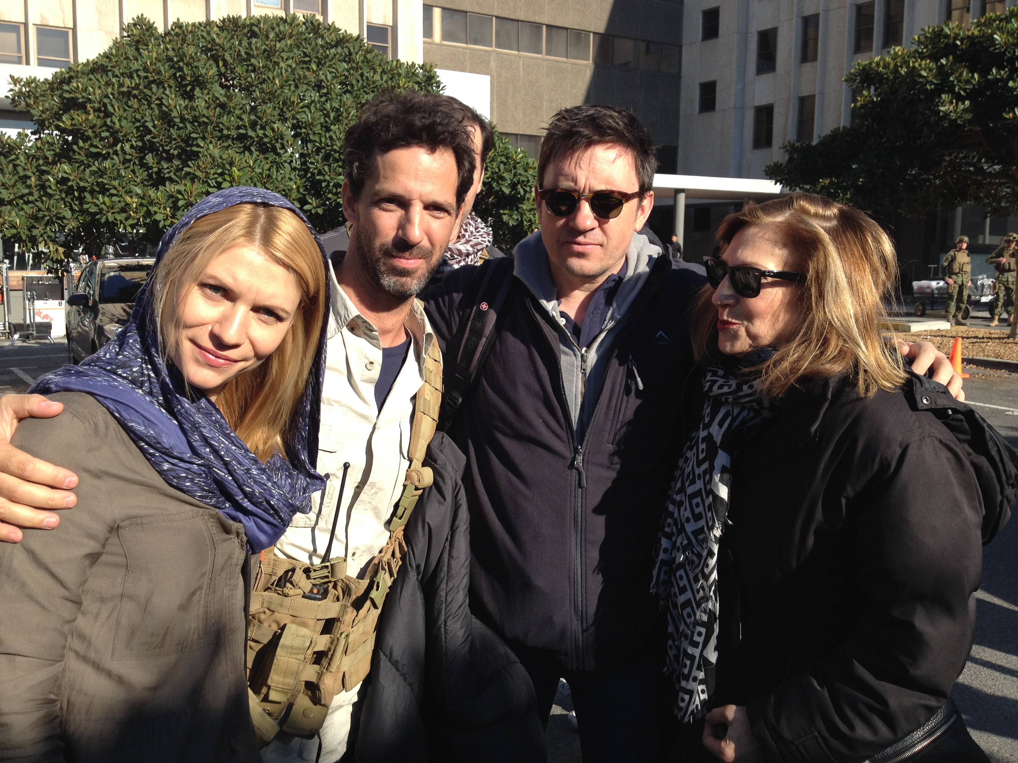 Claire Danes, Terry Maratos, Alexander Cary and Lesli Linka Glatter on the set of HOMELAND (2014).